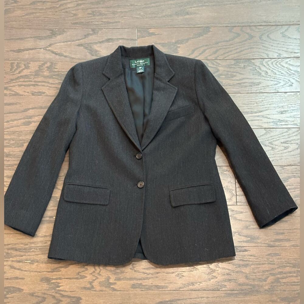 Ralph Lauren Charcoal Gray 100% Wool Two Button Blazer Size 10 Petite